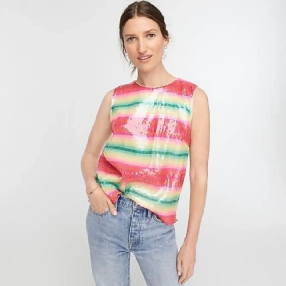 J. Crew NWT Watermelon Stripe Sequin Tank Top